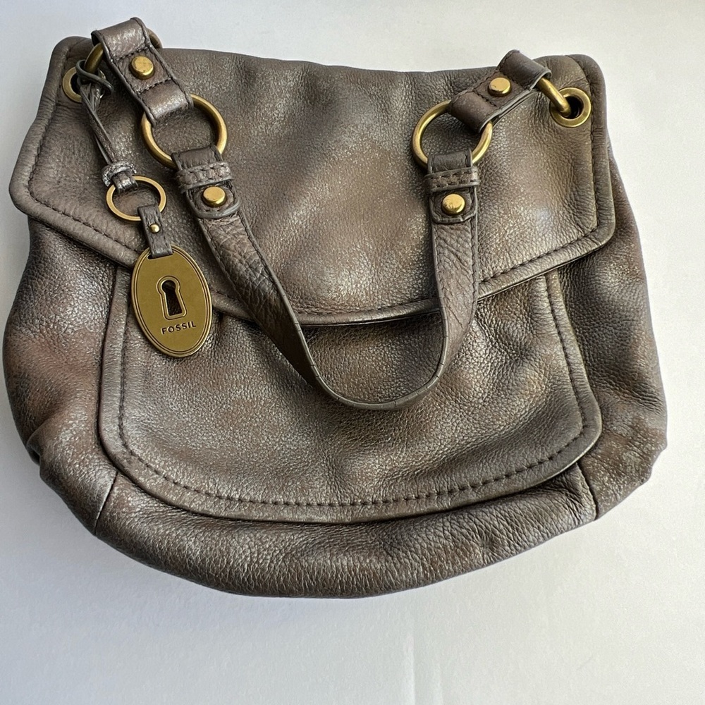 Fossil Long Live Vintage 1954 Leather Shoulder Bag,‎ Distressed Silver